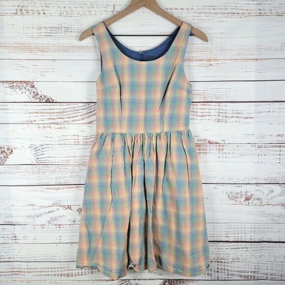 Modcloth Women S Dress Plaid Cotton Sleeveless Fit Flared Retro Pockets - Picture 1 of 10
